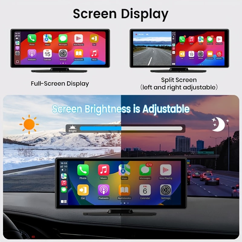 Dashcam Auto – Dashboardcamera – Beeldrecorder – Videocamera – 10,26” Touchscreen – Draadloos CarPlay & Android Auto – 4K UHD Dual Camera – Ingebouwde GPS & Nachtzicht