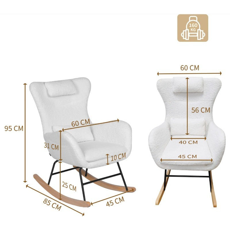 Schommelstoel – Lounge Fauteuil – Relaxstoel – Zachte Teddy Pluche Stoel – Woonkamer Stoel – Met Hoofdkussen – Draagkracht 113 kg – Wit