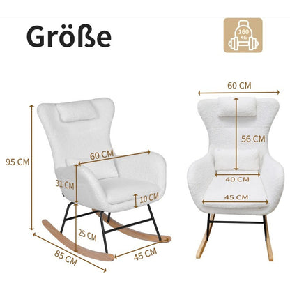 Living Room Single Chair, Lounge Chair, Soft Teddy Bear Plush Rocking Chair, Living Room Lounger with Headrest - Weight Capacity up to 113kg, White,  Cozy Seating, Stylish Seating, Premium Upholstery, Comfortable Seating, Sma