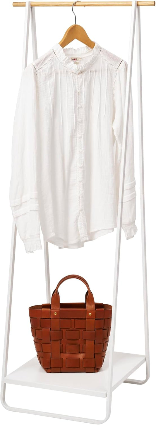 Yamazaki 2297 TOWER Coat Rack, white, Steel/Wood, 52 x 47 x 140 cm