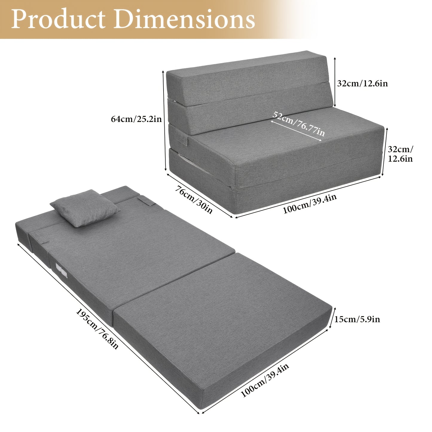 Slaapbank – Bedbank – 2-Zits Sofa – Logeerbed – Zitzak – Opvouwbaar – Donkergrijs Linnen – Compact & Comfortabel 100x200 cm