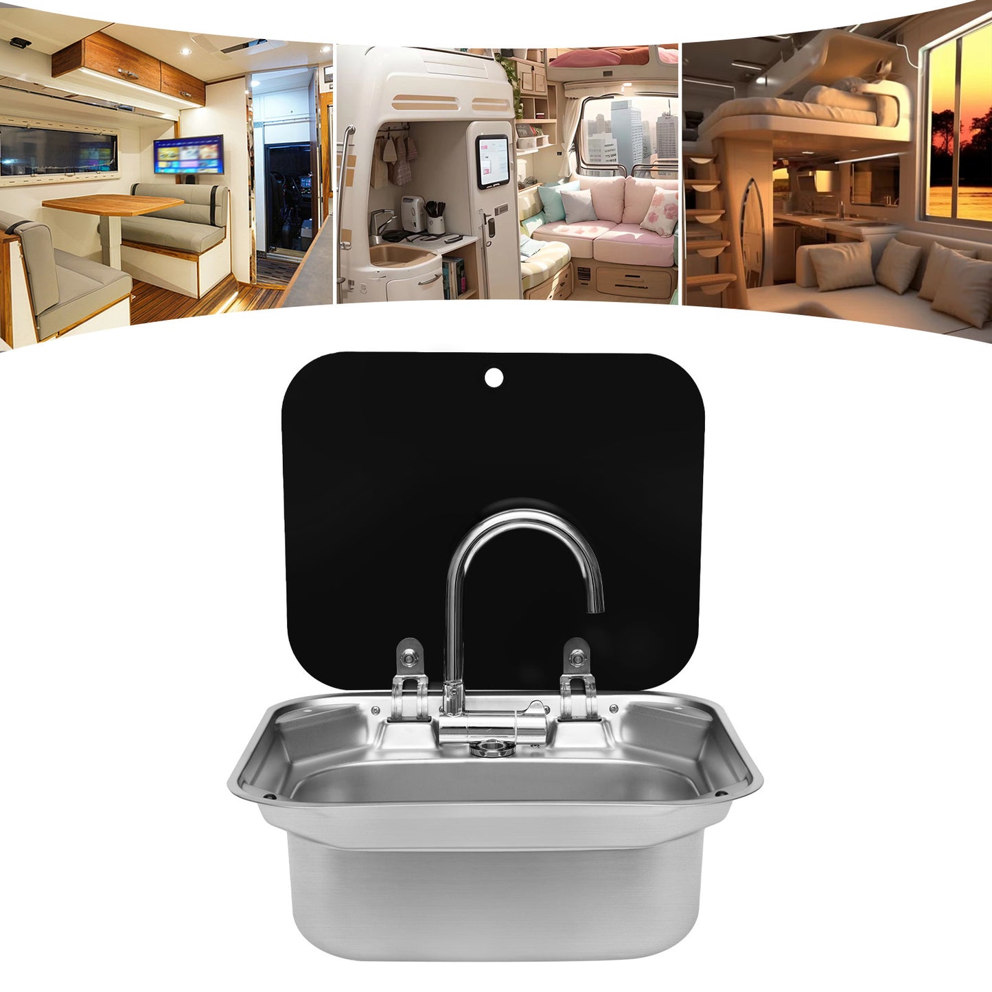 Campinggootsteen – Campingspoelbak – Outdoor Gootsteen – Wastafel – Spoelbak Set – Ruimtebesparend Ontwerp – Groot RVS Bassin met Inklapbare Glasplaat