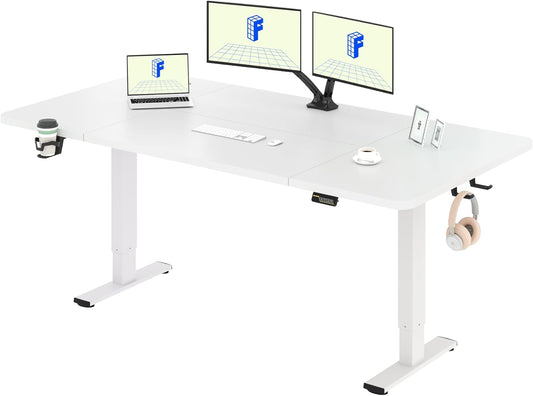 FLEXISPOT QS1 PRO Electric Standing Desk - Height Adjustable Sit-Stand Desk - Home Office/Study Room with Cup Holder & Hooks - 4-Stand Memory Module - (160x75cm) White