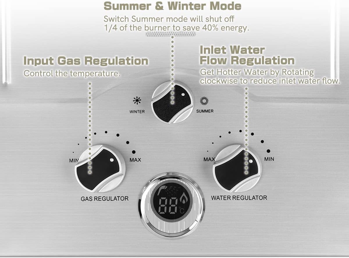 12 LPM, doorstroomboiler, 24 kW, LPG, doorstroomboiler met laagste beschikbare waterdruk van 0,2 bar, geschikt voor propaan en butaan, voor thuis, campers, cabines, schuren