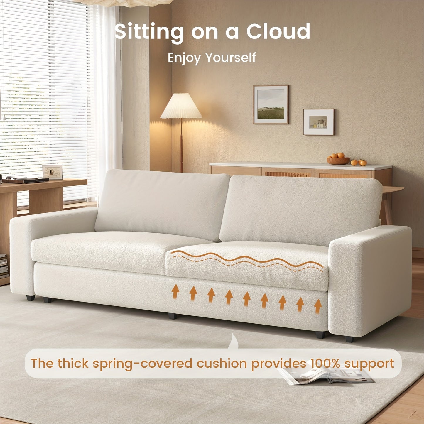 2-Zits Bank – Tweezitsbank – Slaapkamerbank – Woonkamerbank – Loungebank – Crèmekleurig Beige – Extra Lang Zitvlak – Zachte Armleuningen