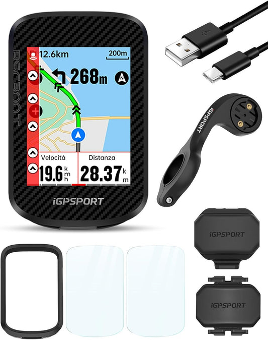 iGPSPORT BSC300Tset Fietscomputer 2,4 inch kleuren-touchscreen, GPS fietscomputer, navigatiekaarten, 8 GB geheugen, compatibel met 130 gegevens, type C opladen, aansluiting op e-bike en Di2