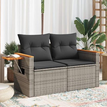 vidaXL 2-zitsbank met kussens poly rattan grijs, lounge bank, tuinbank, tuinmeubilair