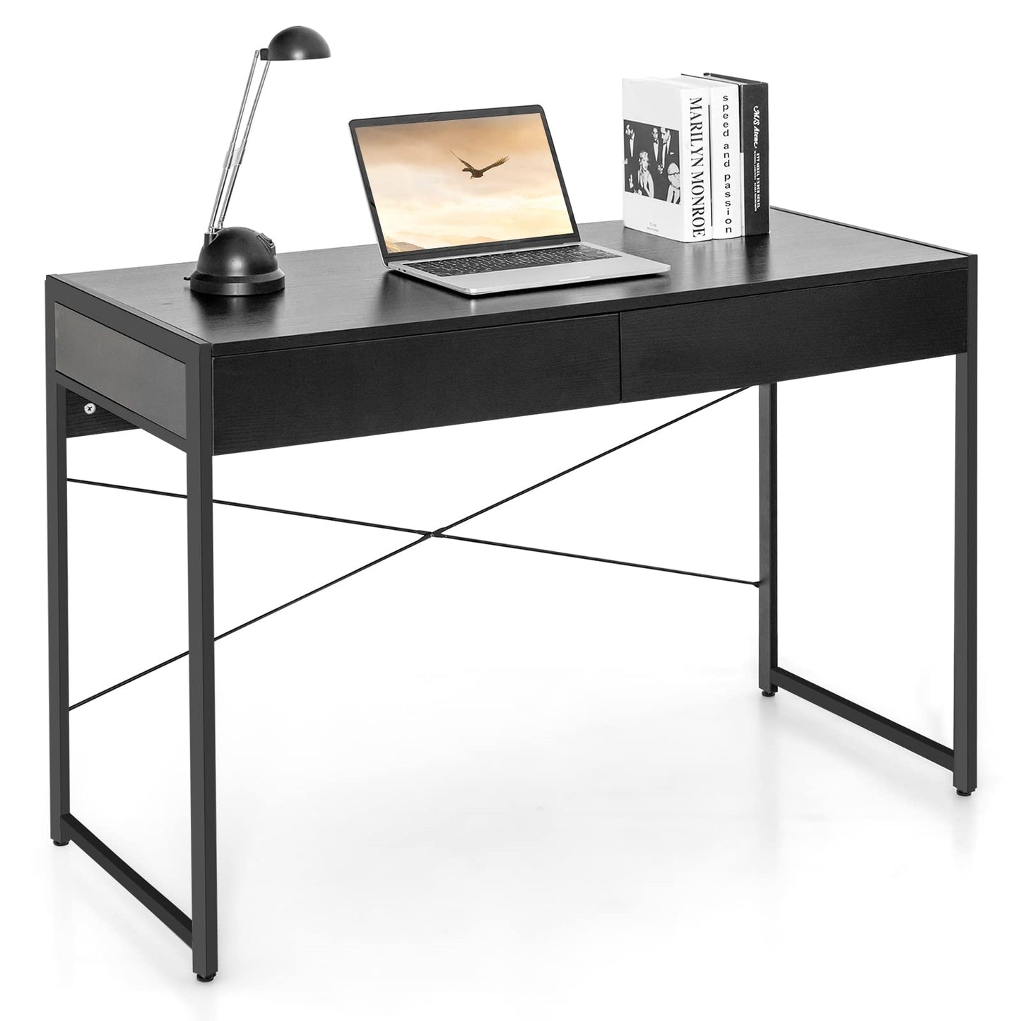 Bureau – Computerbureau – Bureautafel – Werkplek – Schrijftafel – Met 2 Lades – Industrieel Design – 112x48x76 cm – Metaal