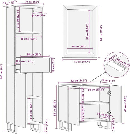 vidaXL 3-piece Bathroom furniture set solid mango wood black - QUORE