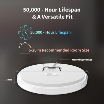 Aqara Ceiling light T1M, requires Zigbee 3.0 HUB, RGB+IC with gradient effects, 40W 3450 lm, 2700-6500 K Tunable white, supports HomeKit, Alexa, Google and IFTTT [Energy Class E], Matter over Bridge - QUORE