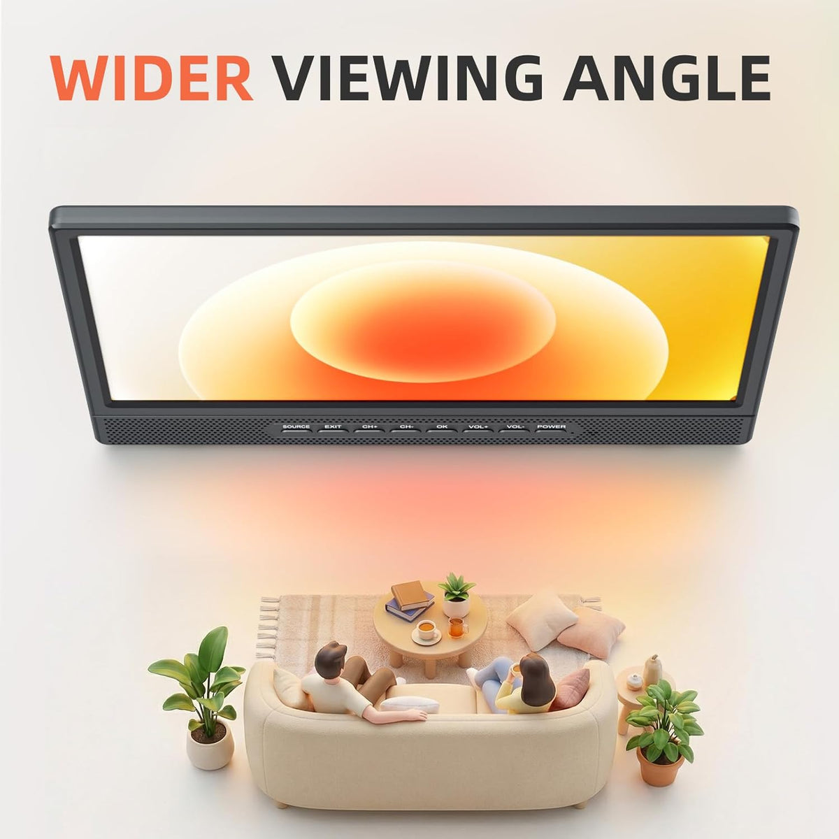 Desobry 12 Inch Portable Smart TV Android, Mini Televisie voor Keuken, Caravan, Camper, HDMI USB AV Hoofdtelefoon, DVB-T2 Freeview, 180° Verstelbare Stand