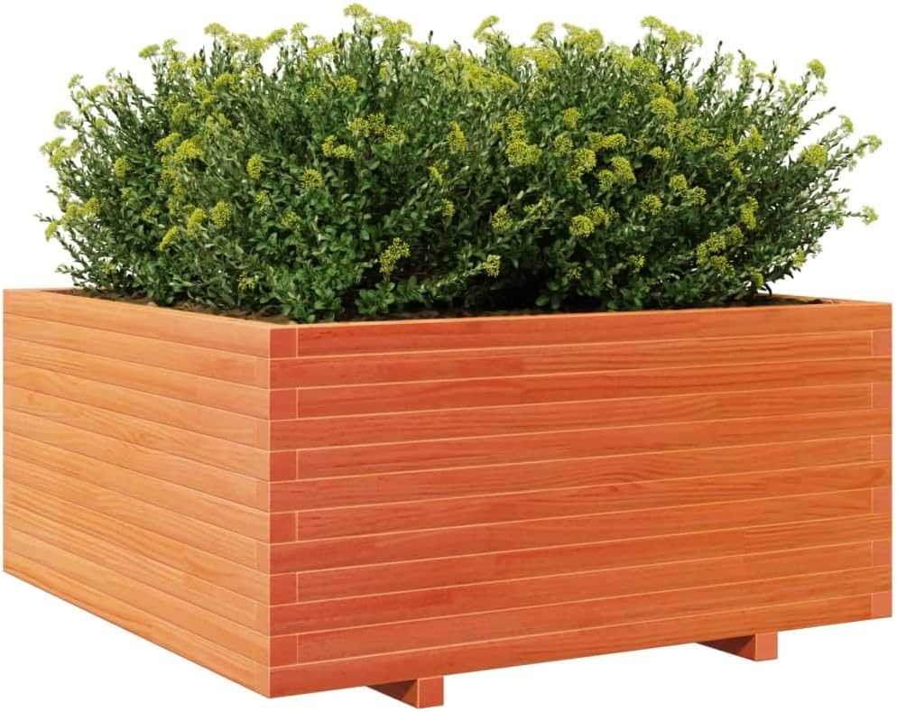 Flower Box Wax Brown 100 x 100 x 49.5 cm Solid Pine Wood Flower Box on Legs Pot with Trellis Planter Patio - QUORE