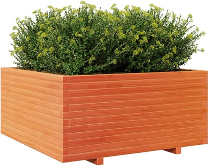 Flower Box Wax Brown 100 x 100 x 49.5 cm Solid Pine Wood Flower Box on Legs Pot with Trellis Planter Patio - QUORE