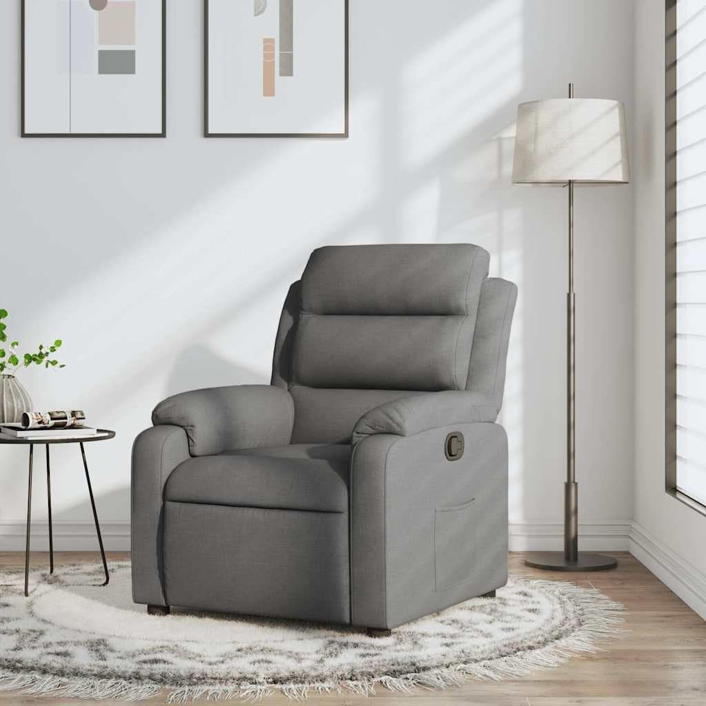 Relaxstoel donkergrijze stof TV fauteuil met ligfunctie, enkele ligstoel relaxstoel voor woonkamer, slaapkamer handmatig kantelsysteem mA7 - QUORE