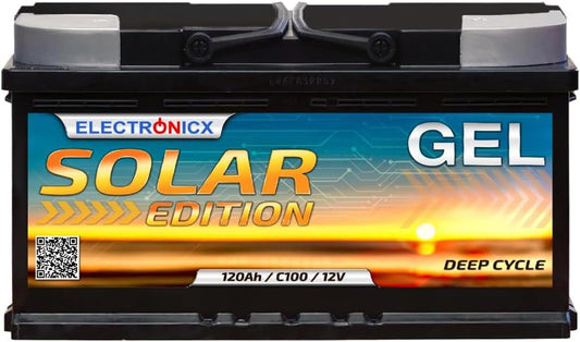 Electronicx GEL Zonnebatterij 120Ah 12V – Deep Cycle huishoudaccu, 120 Ah 12 Volt zonne-accu voor eilandinstallaties, camper, boot, fotovoltaïsch, cyclisch vast, afmetingen: 353×175×190 mm