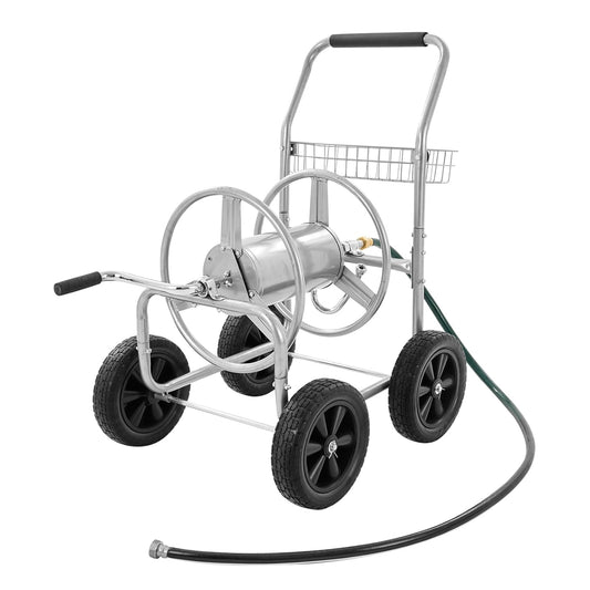 VEVOR Slanghaspelwagen, geschikt voor maximaal 90 m 5/8 inch slang, tuinwaterslangwagens, mobiel gereedschap met 4 wielen, zwaar gepoedercoat staal, buitenbeplanting met opbergmand, voor tuin, tuin,