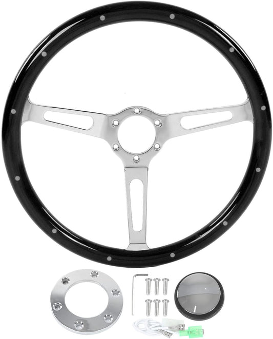 Vintage Houten Stuurwiel – Klassiek Stuur – Retro Stuurwiel – Auto Stuur – Universeel Stuurwiel – 380 MM Diameter – Walnotenhout Met Chromen Spaken