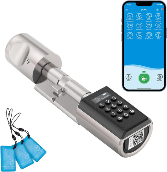 WELOCK PCB41 Elektronische deurcilinder, huisdeur met cijfercode, RFID-kaart, app, wifi, deurslot, code, verbinding voor 50-100 mm deur, IP65, eenvoudige installatie