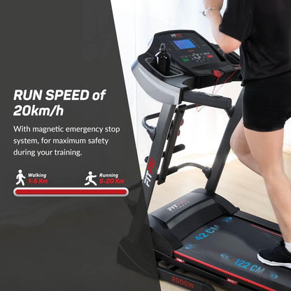 FITFIU Fitness - Hydraulisch opvouwbare loopband, verstelbare helling met 3 niveaus, 20km/h, 12 programma’s, APP Kinomap- en Bluetooth-verbinding, 2200W, loopvlak 41x122cm