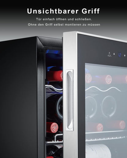 Mini-koelkast – Drankkoelkast – Compacte Koelkast – Flessenkoelkast – Koelbox – Touchbediening – Instelbare Temperatuur 5-18 °C – Glazen Deur Roestvrij Staal 40 Liter