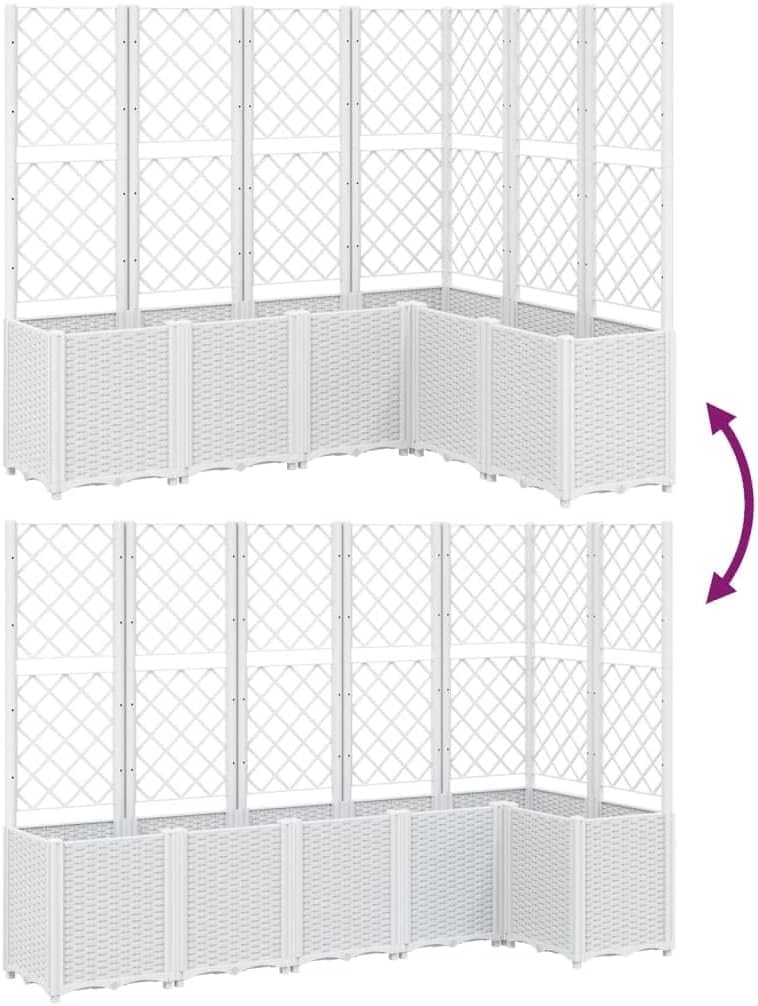 Flower Box for Garden with Integrated Plant Grid Made of PP, Pack of 6, White, 160 x 120 x 140 cm, for Climbing Plants, Modular and Robust Design for Outdoor Use, Ideal for the Vegetable - QUORE