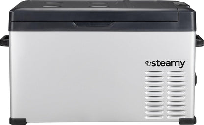 Steamy-E Single Zone 30, Elektrische Compressor Koelbox, 27 Liter, Zilver, 12V/230V, voor vriezen en koelen van -20 tot +20, ideaal voor op de camping