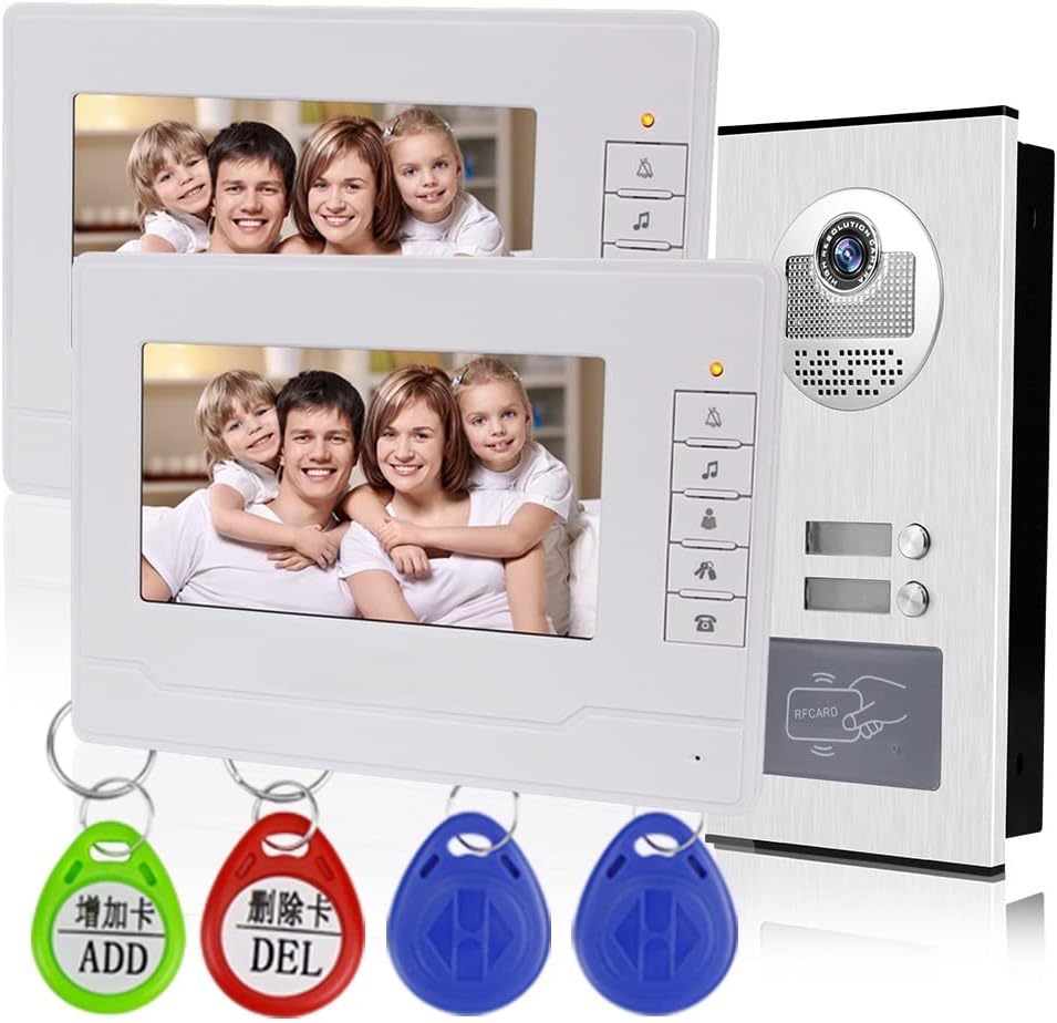 KDL Heimat 7 inch RFID video deurbel intercom deurtelefoon systeem 2 monitoren met 1 IR camera Nachtzicht 800x480 Hoge resolutie voor meerdere appartementen / gezinnen