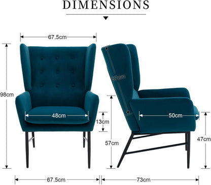 Velvet Accentstoel – Fauteuil – Zetel – Lounge Stoel – Eetkamerstoel – Turquoise – Zachte Fluwelen Bekleding – Stevig Veerkrachtig Zitkussen