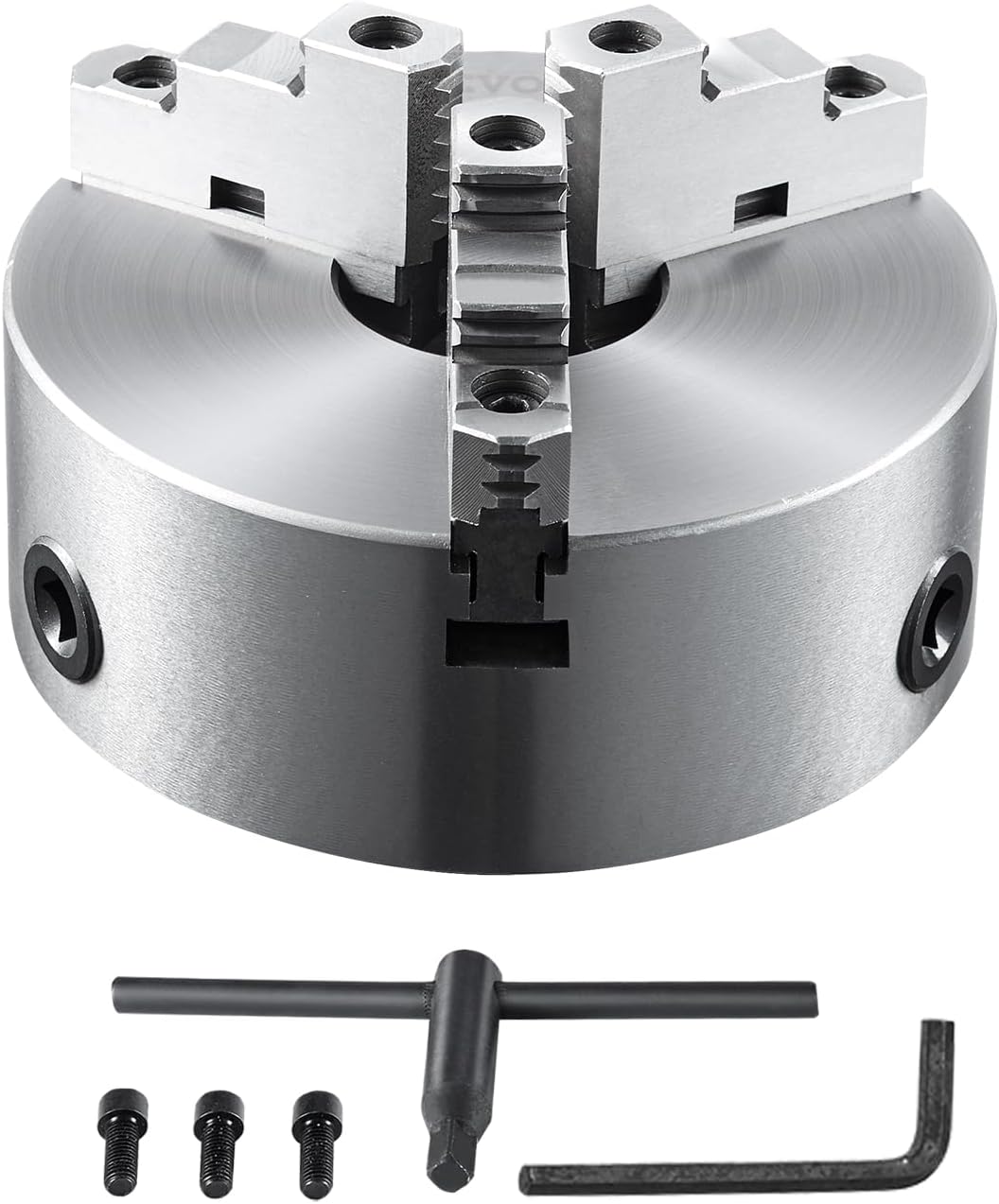 VEVOR 3-Jaw Self Centering Chuck, 10", 0.24-9.84in/6-250mm Clamping Range, With T-Key Fixing Screws Hexagonal Wrench, For Lathe 3D Printer Machining Center