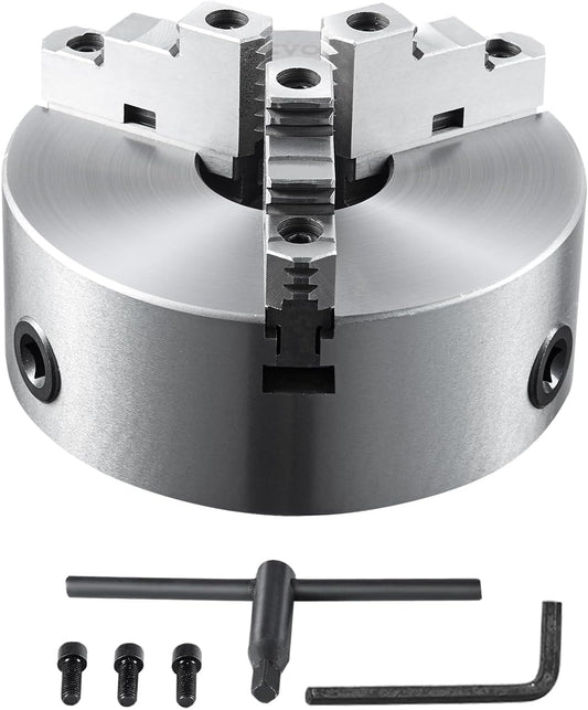 VEVOR 3-Jaw Self Centering Chuck, 10", 0.24-9.84in/6-250mm Clamping Range, With T-Key Fixing Screws Hexagonal Wrench, For Lathe 3D Printer Machining Center