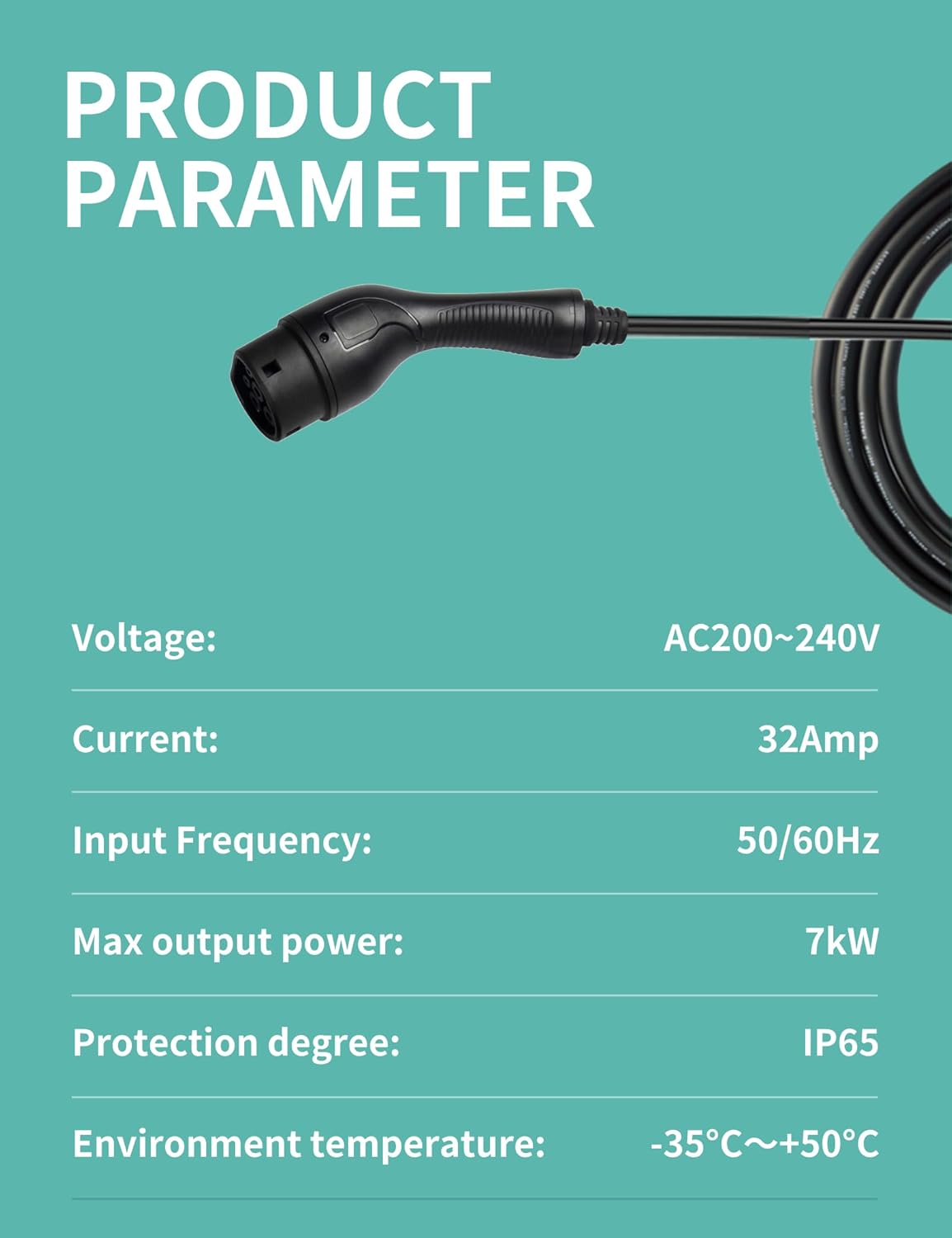 EV-oplader – Elektrische Autolader – Draagbare Laadkabel – Thuislader – Laadstation – 7 kW Enkelfasig – 10 Meter Kabel