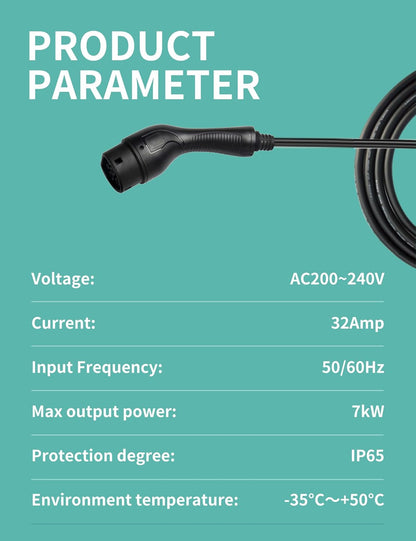 EV-oplader – Elektrische Autolader – Draagbare Laadkabel – Thuislader – Laadstation – 7 kW Enkelfasig – 10 Meter Kabel