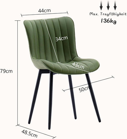 YOUTASTE Eetkamerstoelen, set van 2, kunstleer, keukenstoelen met rugleuning, gestoffeerde stoel, tot 136 kg belastbaar, stoelen voor eetkamer, keuken, olijfgroen