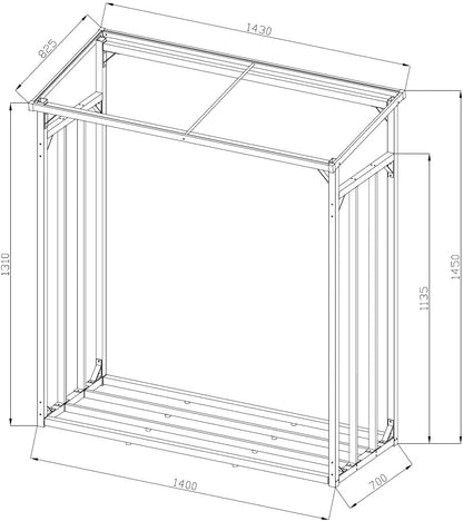 QUICK STAR Metalen haardhoutrek antraciet 143 x 70 x 145 cm tuin brandhoutrek 1,4 m³ / 2 slagerige brandhoutopslag stapelhulp buiten