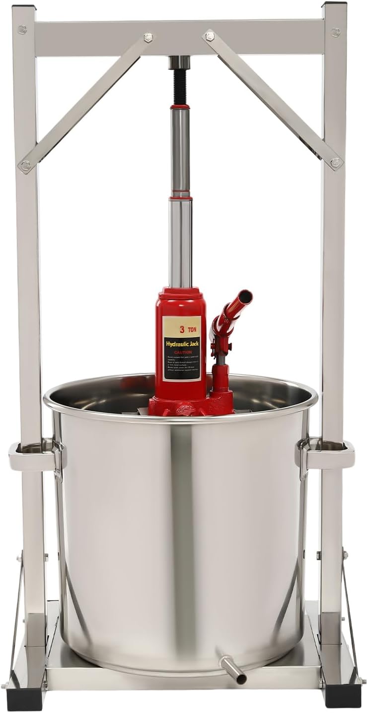 22L Stainless Steel Wine Press, Fruit Wine Press, Manual Apple Wine Press, Juicers, Fruit Wine, Berry Press for Honey, Chili Oil, Families, Restaurants, with Hydraulic Equipment, - QUORE