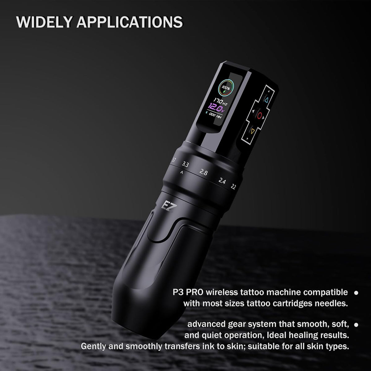Draadloze Tatoeagemachine – Tattoo Pen – Tattoo Machine – Permanente Make-up Machine – SMP Machine – 6 Verstelbare Slaglengtes – OLED Display & 1600mAh Batterij – Glanzend Zwart