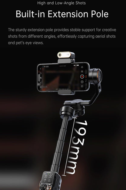 hohem iSteady M7 AI Tracking Gimbal Stabilisator voor Smartphone, 3-assige Telefoon Gimbal met Vullicht en 1.4" OLED Afneembare Touchscreen Afstandsbediening, Ingebouwde Verlengstang voor Vlogging