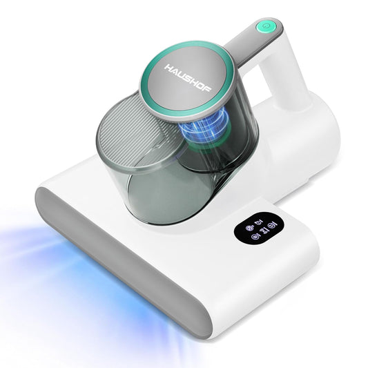 HAUSHOF Mijtzuiger voor matrassen 16 kPa met uv-licht en 60 °C hete lucht, matrasreiniger 400 W met display en dubbele stofreservoir, verwijdert 99,9% stofmijt