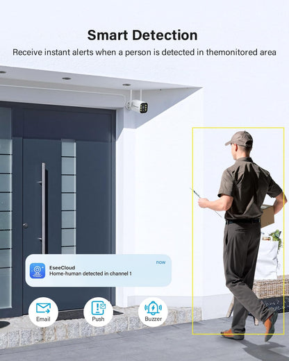 Jennov 5MP Bewakingscamera Set, 10CH 5MP WLAN NVR met 4x WiFi Buitencamera met 120° Groothoek, 24/7-opname, Persoonsdetectie, 2-Wege-Audio, Kleuren-nachtzicht, 1TB