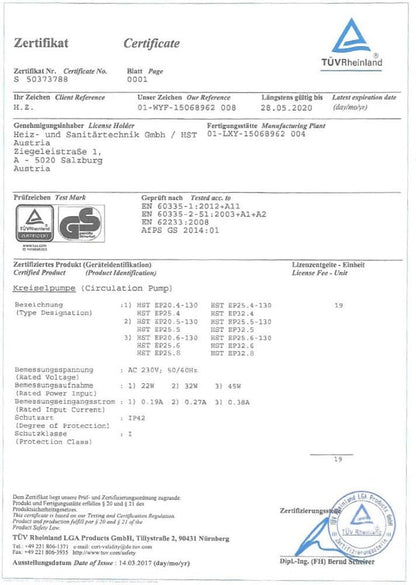 HST | Zeer efficiënte verwarmingspomp | Circulatiepomp | HST EP 32-80/180 mm | 8 meter opvoerhoogte u