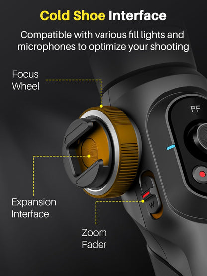 AOCHUAN Professionele cardanische stabilisator voor smartphone, ingebouwde 18 cm verlengstang en krachtig vullicht, 360 ° inceptie, Face&Object Tracking Stabilizer, 3-assige gimbal voor iPhone en