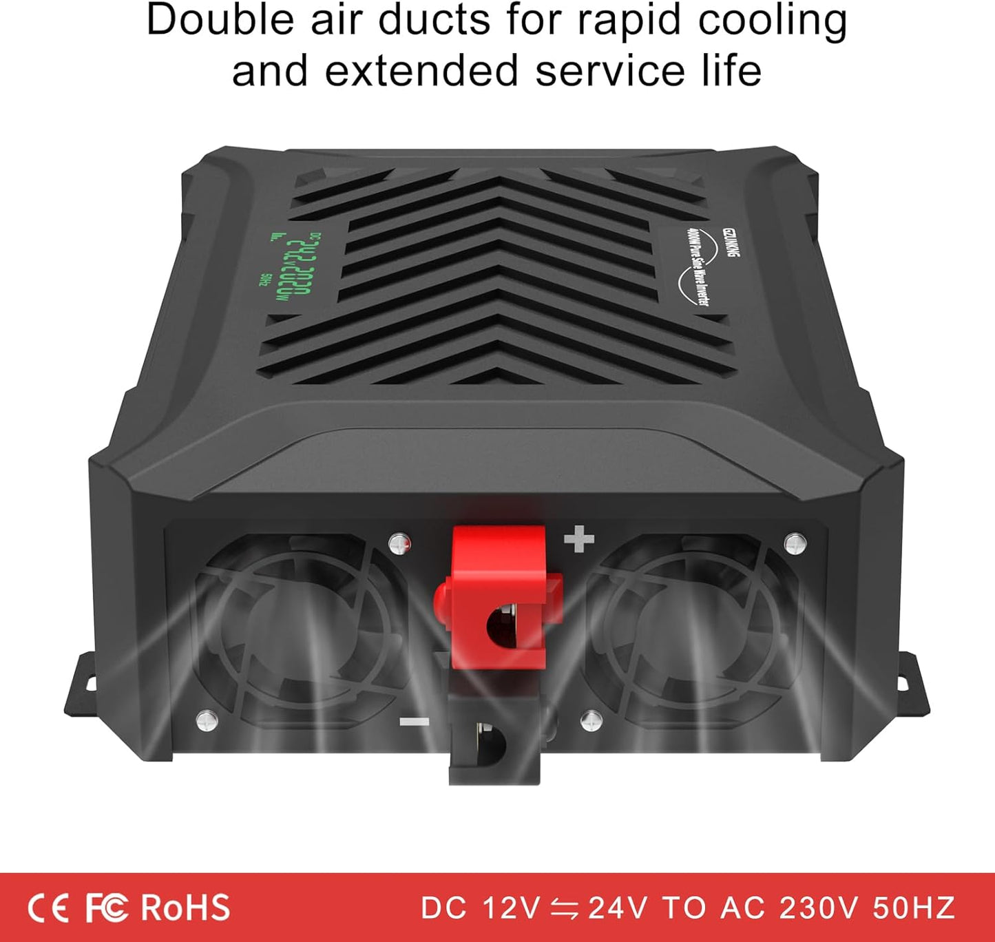Omvormer 12V/24V Naar 230V – Spanningsomvormer – Zuivere Sinus Omvormer – Inverter – DC Naar AC Omvormer – Automatische 12V/24V Detectie – 2000W Continu, 4000W Piekvermogen