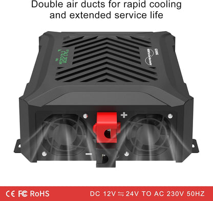 Omvormer 12V/24V Naar 230V – Spanningsomvormer – Zuivere Sinus Omvormer – Inverter – DC Naar AC Omvormer – Automatische 12V/24V Detectie – 2000W Continu, 4000W Piekvermogen