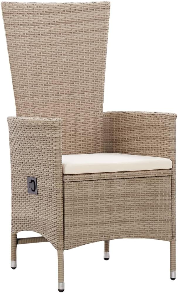 Set of 2 Garden Chairs Poly Rattan Beige Balcony Chair Adjustable Backrest Patio Chair Dining Chairs for Patio Garden Balcony - QUORE