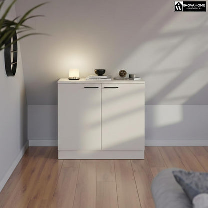 INNOVAHOME Knee Shelter Cabinet 80 cm – Low Loft Cabinet for Angled Walls with Robust Structure 18 mm (Hull & Back Wall), Metal Handles and Adjustable Legs – Polar White - QUORE