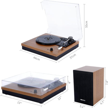 Vinyl Platenspeler – Bluetooth Platenspeler – Draaitafel – LP Speler – Grammofoon – Walnootafwerking – 2 Externe HiFi Stereoluidsprekers Van 15 W