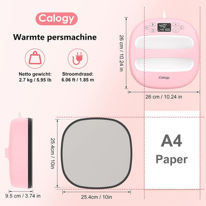 Calogy Warmtepersmachine Voor T-Shirts 10"X10", Draagbaar Sublimatieijzer Voor Tassen, Kussens, Htv Vinyl Transfer Projecten (Roze Wit)