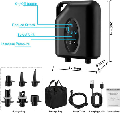 OBEST Elektrische SUP-pomp, 20 psi, draadloze hogedrukluchtpomp, tweetraps opblazen/leegloop, automatische uitschakelfunctie, geschikt voor kajaks, matras, watersport