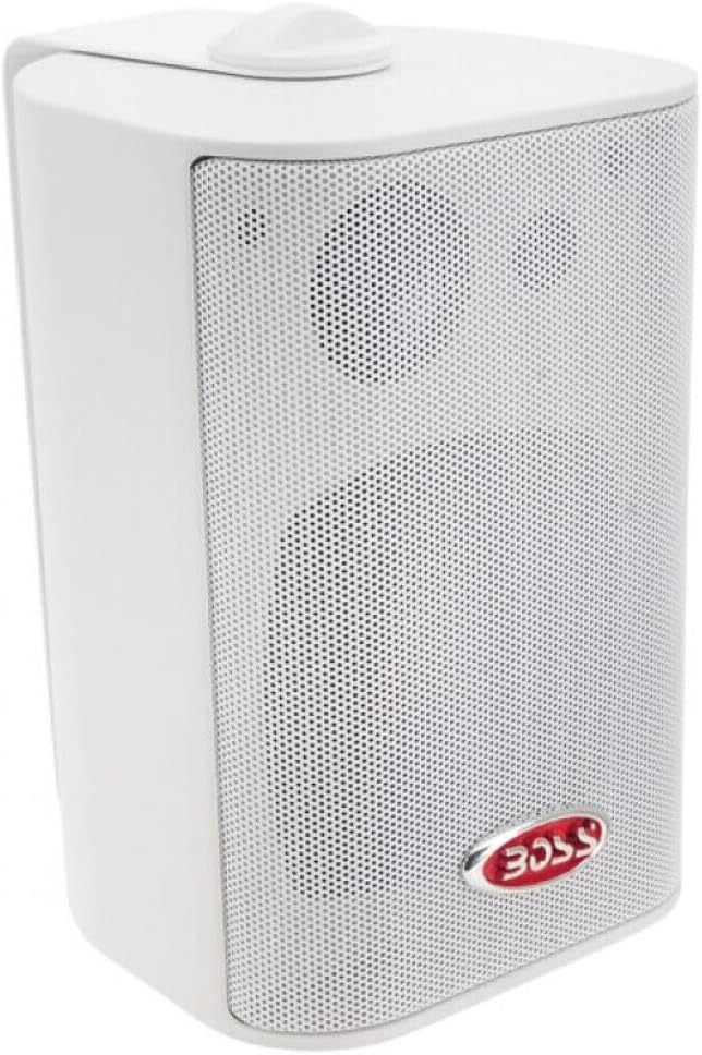 KIT SET VOOR BOSS AUDIO SYSTEMS MR4.3W 2 witte 3-weg speakers, 100 watt rms 200 watt max, 4 ohm, waterdicht, zwembad, boot, binnen en buiten + montagebeugels inbegrepen, per paar