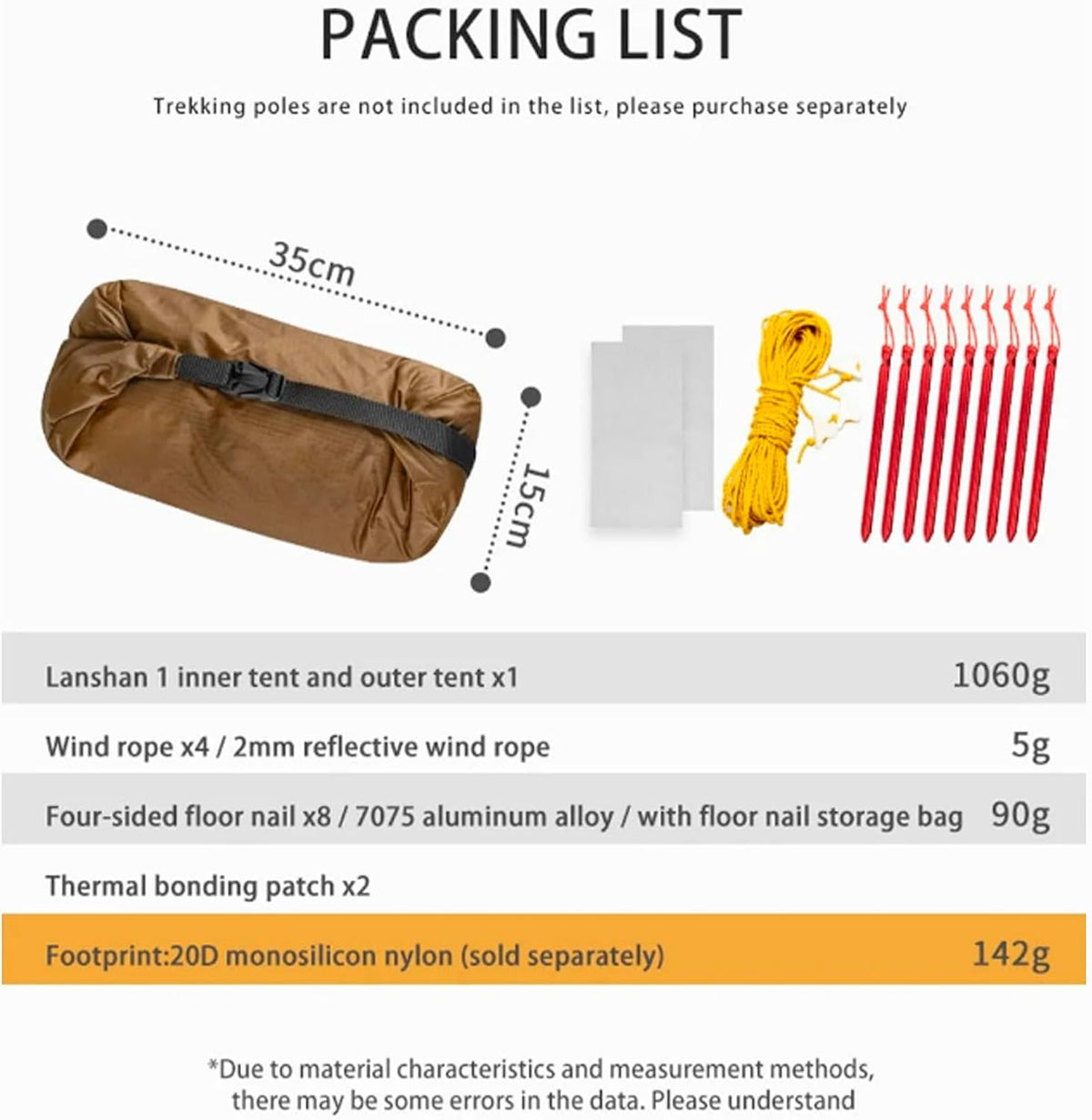 3FULGEAR Lanshan 2 Tent 2 Persoon Ultralight Camping Tent, 3/4 Seizoen Professionele 15D Silnylon Stangloze Tent voor Kamperen, Klimmen, Wandelen